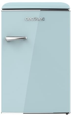 Cecotec Mini Nevera Retro 1 Puerta - 110 L Bolero CoolMarket TT Origin 110 Blue E. Mini Frigorífico, ICEBOX, Luz Interior, Tirador Cromado, Bandejas Cristal, Abridor Botellines, Estilo Vintage Azul
