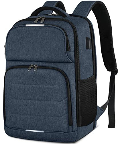NEWHEY Zaino da Uomo Porta PC Portatile 17 Pollici con Caricatore USB, Impermeabile, per Viaggio Lavoro Scuola Ufficio, Blu