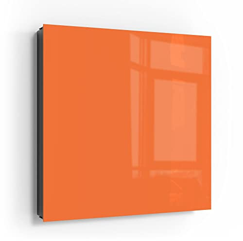 DEQORI Schlüsselkasten schwarz | 30x30 cm | Unifarben - Orange | Glas & Metall Schlüssel-Box | Schlüsselschrank mit 50 Haken + 2 Magnete | Moderne Box magnetisch & beschreibbar