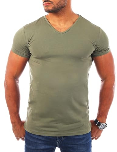 Young & Rich Herren Uni T-Shirt mit V-Ausschnitt Basic V-Neck Tee mit Stretchanteilen einfarbig Slim fit 1700