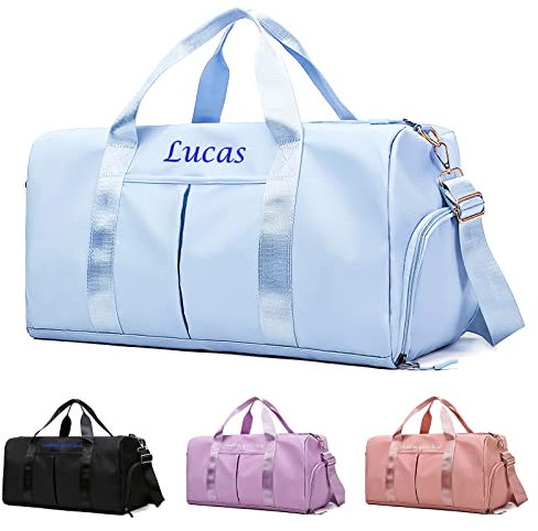 Sac de voyage personnalisé avec nom brodé - Sac de sport personnalisé avec poches humides et sèches - Cadeau de demoiselle d'honneur, bleu