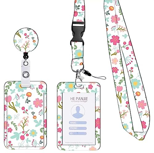 Porte Badge Cordon Tour de Cou avec Porte-cartes, Porte Badges la Carte d'identité avec Lanière Rétractable et Porte-clés pour Étudiants Porte-badge rétractable avec cordon pour Infirmière Enseignant