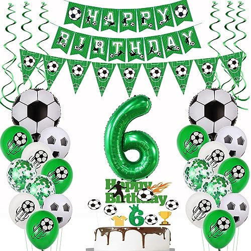 6 Jahr Fußball Geburtstag Deko,Fußball 6 Geburtstag Deko,Fussball Luftballon ,6 Ballon Grün, 6. Fußball Tortendeko,6.Geburtstagsdeko Fußball Torten Topper