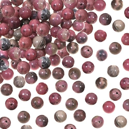 TOAOB 100 Stück 8mm Natürliche Rhodonit Edelstein Perlen Runde Lose Perlen mit Loch zum Schmuck Basteln Auffädeln DIY Armband Halsketten Schmuckherstellung