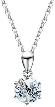BYLITZ 14K Weißgold Halskette Damen mit 1K Moissanit Anhänger über 925 Silber rhodiniert, Kette mit Geschenkbox zum Muttertag, Jahrestag, Geburtstag, Weihnachten (2 Karat)
