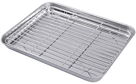 OQHAIR Juego de 4 Piezas de cm, microondas de Alambre para Horno con Chef para Hornear en casa, Medio Estante de Descanso, Plato Rectangular para Carne, asador, asador, una Parrilla XX. R