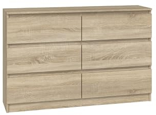 CDF Kommode Eiche Sonoma mit 6 Schubladen 30 cm Tief Komodenschrank Komode für Wohnzimmer Schlafzimmer Schubladenschrank Malm Kommode viel Stauraum Geeignet Organizer Kleidung 120cm Breite Modern Look