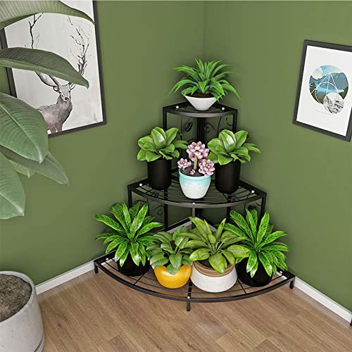 PRUJOY Soporte de Flores de Hierro de 3 Capas, Escalera de Esquina, Estante de Maceta, balcón, Soporte de Flores de rábano Verde de Piso a Techo, Sala de Estar