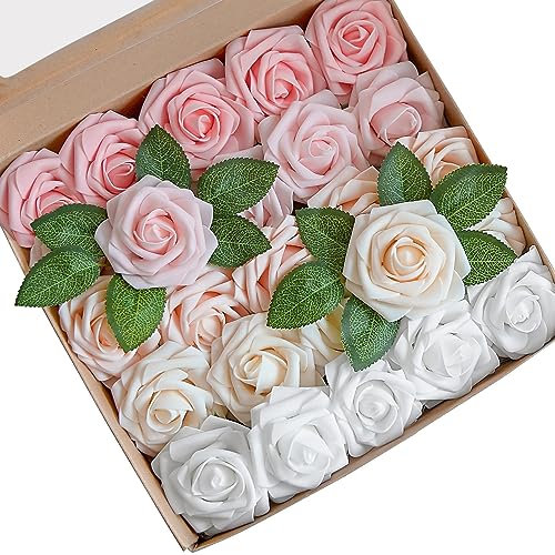 25 Pièces Rose Artificielle, Fleur Artificielle en Mousse au Toucher Réaliste avec Feuille et Tige Ajustable, Fleur Artificielle Deco Mariage, Décoration de Fête (25 Pcs Rose Romantique)