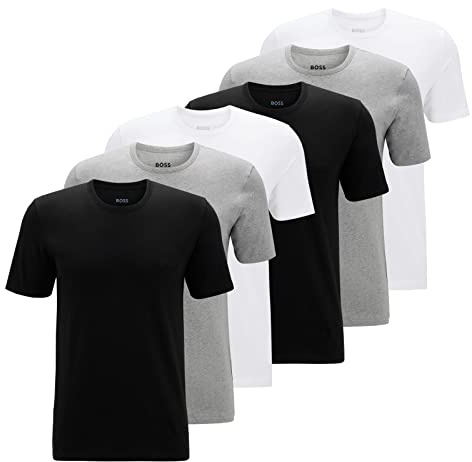 BOSS Herren Classic T-Shirts Kurzarm Shirts Pure Cotton Crew-Neck 6er Pack, Farbe:Mehrfarbig, Artikel:-999 Black/White/Grey, Größe:M