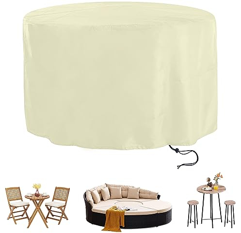 Gartenmöbel Abdeckung,295x50cm Milchig Abdeckplane für Gartenmöbel Rund,420D Oxford Gewebe Schutzhülle Rund Gartentisch Abdeckung,Schneeschutz Wasserdicht Anti-UV,für Gartentisch Sitzgruppe Möbelsets