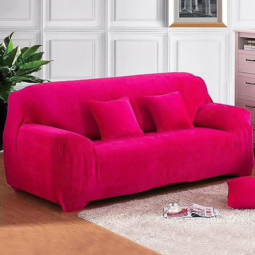 Hiseng Sofa Überzug, Stretch Sofabezug 1 2 3 4 Sitzer Polyesterfaser Couch Überzug Waschbar Universal Sofa Cover Samt Sofaschoner für Haustiere Und Kind (Rosa,3-Sitzer)