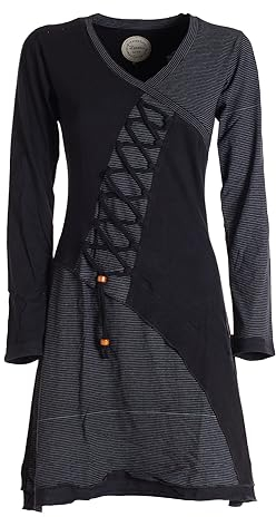 Vishes - Alternative Bekleidung - Asymmetrisches Langarm Damen Baumwoll-Keid Shirt-Kleid schwarz 50