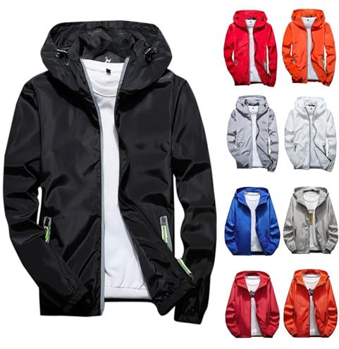 Generisch Herren-Jacken, Wasserdicht Atmungsaktiv Leichte Regenmantel Mit Kapuze Windbreaker Outdoorjacke Für Männer Wasserdichte Regenjacke Fahrrad Yellow Jacket Men (7XL, Black)