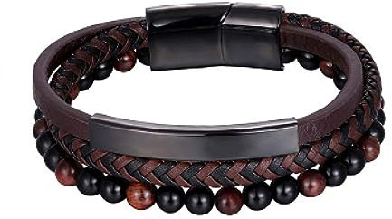 BISONBLUE Armbänder Herren Armband Geschenk Armreif Luxuriöses Rotes Tigerauge-Stein, Geflochtenes Armband Aus Echtem Leder, Armband Für Herren, Gewebter Charm-Armreif