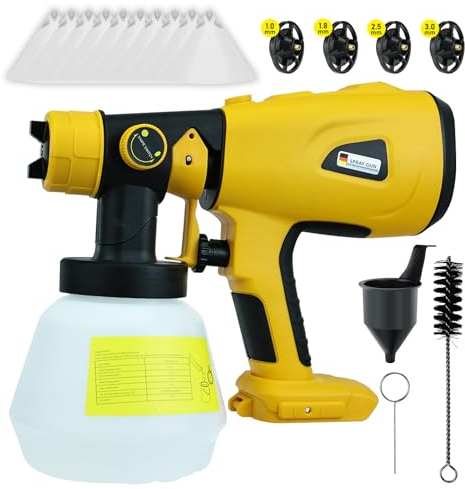 Pistola a Spruzzo fili per Dewalt 20V contenitore da 1000 ml, 3 modalità di spruzzo, 4 ugelli in ottone pistola a spruzzo manuale per casa, vernice, pareti (Batteria non inclusa)