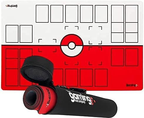 The Gaming Mat Company 2 Player Compatible Pokemon Playmat With Carry Case - 28 x 18 x 0.16 Red & White Battle Stadium Board for TCG - 19.7 x 3.6 Carry Case Tube