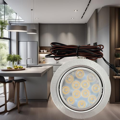 Lichtfaktor24 12V LED Möbeleinbaustrahler 65mm Ultra flach 1 x 3W Einbauleuchte Lotta 200lm mit LED Trafo und Mini Verteiler 3000K Warmweiß Lochausschnitt: 55 bis 60mm