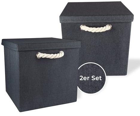 Storanda | 2er Set Aufbewahrungsbox mit Deckel | Kordel Griffband | Stabile & Faltbare Boxen | Regalboxen für Würfelregal Kallax | Ideal für Zuhause & Kinderzimmer | 30x30x30 cm | Anthrazit