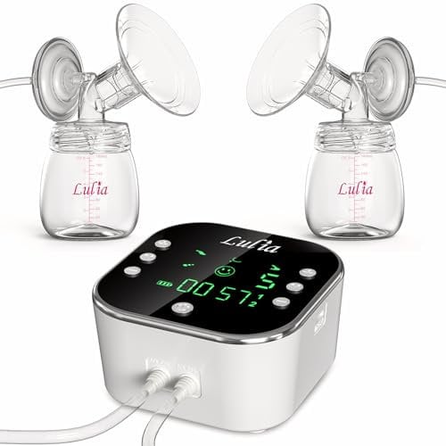 Lulia Hospital Grade Breast Pump, Double Electric Breast Pump with 4 Modes 9 Levels, 4000mAh Rechargeable Battery, Strong Pump Suction, Mimics Baby's Feeding