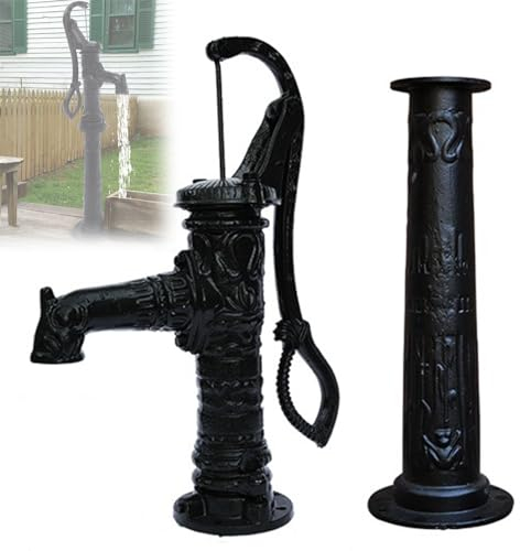 Manual Well Pump, Antique Hand Water Pump Kit, Cast Iron Pitcher Pump and Base, for Well Water Collection, Gardens, Courtyards, Ponds, Scenic Spots