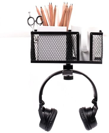 Mi|Do Systems Organisateur de bureau 5 en 1 - Support pour écouteurs sous le bureau - Poignée rotative - Porte-gobelet - Porte-stylo pour tasse et téléphone portable - Surface magnétique - Noir