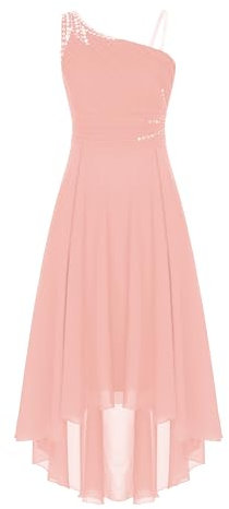 Aislor Robes Soirée Cérémonie Femme Robe Demoiselle D’Honneur sans Manches Col Asymétrique Robe Décolleté Mariage Invités Taille Empire Rose 38