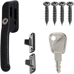 FixRello Fenstergriff für Holzoberflächen | mit Schlüssel, Halterung/Keil und Schrauben für einfache Installation und Sicherheit (2, antikes Schwarz)