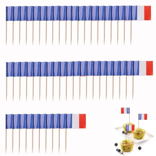 Bandera de Palillo de Cóctel Francesa,Francia Banderas Palillo de Dientes,Mini Etiquetas de Comida Bandera,Cupcake Etiqueta de Queso,para Sándwiches,Frutas,Cócteles,200 Piezas