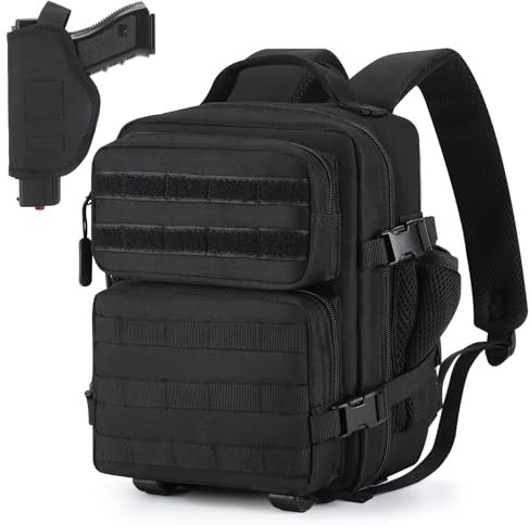 HUNTVP 9L Mini Taktischer Rucksack mit Holster für Herren Damen Klein Militär Taktischer Rucksack für Sport Wandern Reisen Camping, Schwarz , S