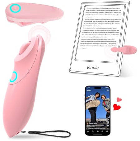 【2024 Upgrade】Remote Control with Scroll Wheel for Kindle Paperwhite/TikTok, E-Book Readers page turner remote/Short Video Controller Compatible with iPhone/iPad/Android, Wrist Strap Included! (Rose)