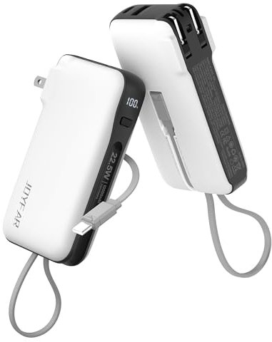 JOYFAR 1 cargador portátil con cable USB-C integrado y enchufe, batería externa de 10,000 mAh, 5 V/4,5 A, carga rápida de 22,5 W, batería esencial de viaje con 3 salidas para iPhone 16/15, Samsung
