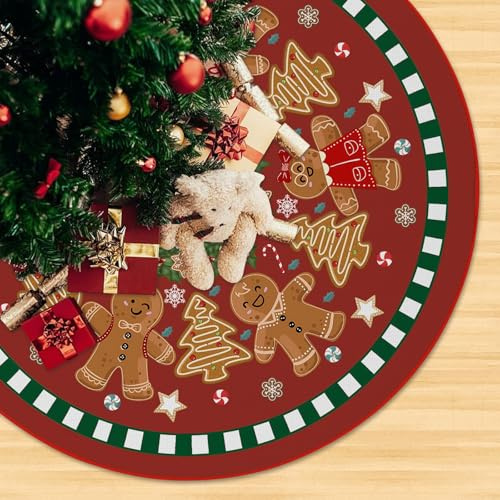 Christmas Tree Skirt Christmas Gingerbread Sweet Candy Lollipop Xmas Tree Skirts Mat for New Year Holiday Christmas Party Decorations 120cm