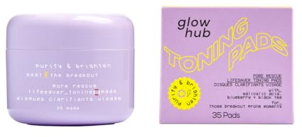 Glow Hub Purify & Brighten Pore Rescue Toning Pads with Salicylic Acid for Blemish Prone Skin 35pk
