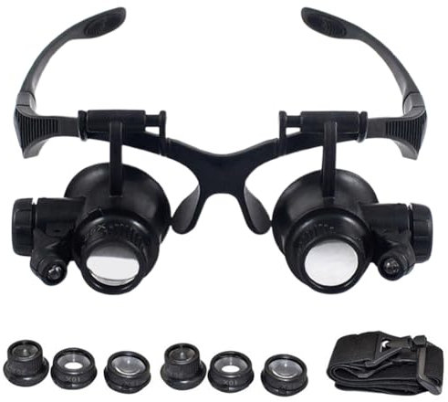 LED Lupenbrille Kopf Lupe mit Licht, Kopfband-Leselupe 10.0X 15.0X 20.0X 25.0X Vergrößerung, Kopfmontierte Lesebrille für Juweliere, Nähen, Handwerk, Hobbys, 1 Stück-New