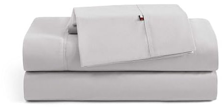 Tommy Hilfiger Bettlaken-Set, Baumwoll-Perkal-Bettwäsche mit passenden Kissenbezügen, frisch und kühl, solide Essentials für Zuhause (grau, King-Size)