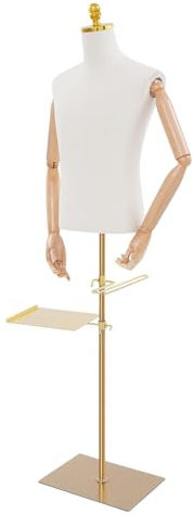 Etrhdfyts Männliche Schneiderpuppe Schaufensterpuppe Höhenverstellbar, Mannequin Büste mit Abnehmbaren Holz Armen Hände und Hosenständer Schuhhalter, Kleiderpuppe (Gold, M)