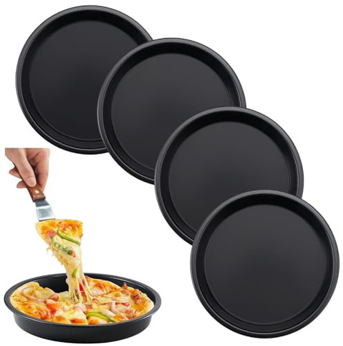 XSHAO® 4 Stück Pizzablech Pizzateller Rund, 18 cm Pizzablech Carbonstahl Pizzaform mit Antihaftbeschichtung für Pizza, Flammkuchen, Kuchen