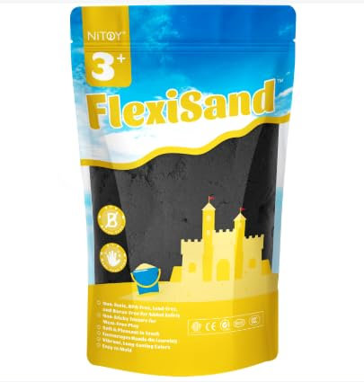 NiToy FlexiSand Value Pack Colored Moldable Self-Sticking Sand, Never Dries Out Fun for 3 Years and Up Kids, Bulk Refill for Sensory Sand Box Toys, Ideal for Shaping and Molding (2.2lbs, Black)