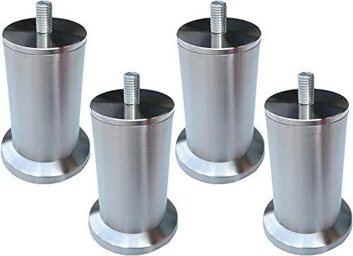 XMDEUR Lot de 4 pieds de meubles en acier inoxydable avec vis M8 pour lit, table basse, meuble TV, ottomane, argenté (3 cm)