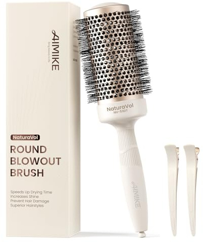 AIMIKE Rundbürste zum Föhnen, NaturaVol Große runde Haarbürste, zum Föhnen & Stylen, für mehr Volumen & Glätte, mit 2 Clips (53mm Fass,73mm mit Borsten)