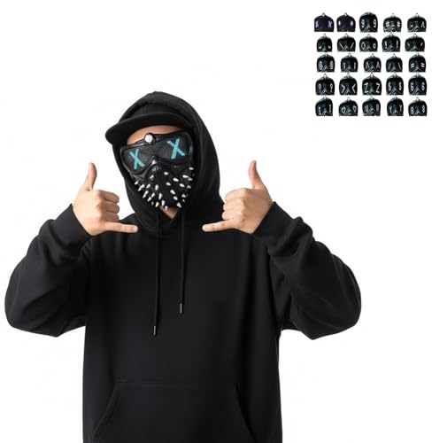 Cyberpunk LED Mask With 25 Expressions Spiked Rave Costume Prop | 25 Animated Expressions, Light Up Display And Spiked Design For Raves, Halloween, Festivals, Cosplay And Parties