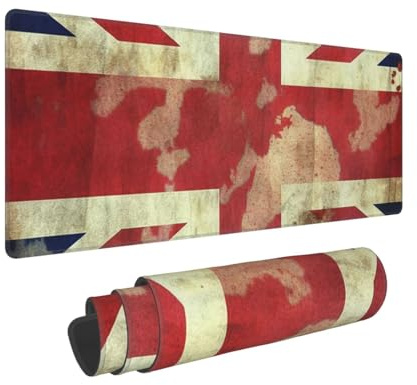 Gaming Mouse Pad Extended Full Keyboard Mat with Stitched Edges Anime Large Desk Pad with Non-Slip Base Vintage Union Jack British Flag Mouse Mat for Gaming and Office 31.5 x 11.8 inches Mousepad