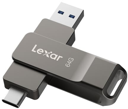LexaLexar D40E 64 GB Dual USB Drive, Chiavetta USB Type C, Grigio Titanio | USB 3.2 Gen 1 Type-C Jump Drive, unità flash USB-C con alloggiamento in metallo e design girevole