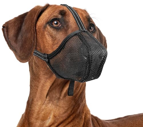 ILEPARK Maulkorb für Hunde, Weicher Netzmaulkorb, Geeignet für Welpen Kleine Mittlere Große Hunde, Größenverstellbar, Atmungsaktiv, Anti-Biss Anti-Kauen(M, Schwarz)