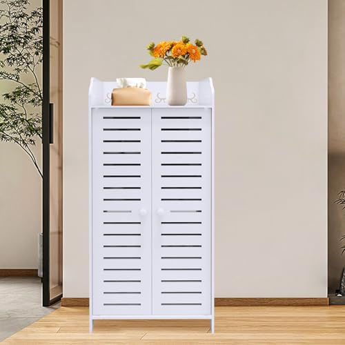 Schuhschrank, Kommode, Aufbewahrungsschrank mit 2 Türen mit Einlegeböden, aus Melamin, matt-weiß, 40 x 35 x 90 cm (4)