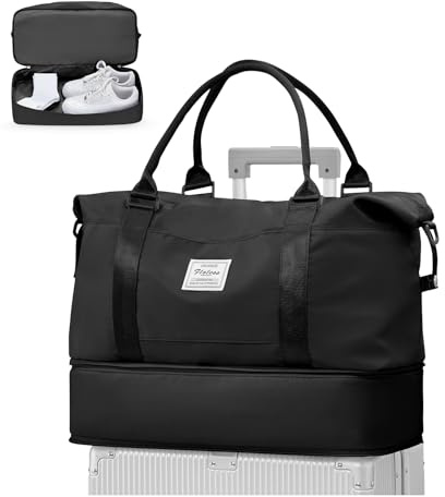 WEPLAN Reisetasche Damen Ryanair Handgepäck 40x30x20 Tasche Flugzeug | Weekender Damen Herren mit Schuhfach Reise Tasche Handgepäck Sporttasche Krankenhaustasche Travel Bag,A02-Schwarz