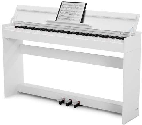Piano digital MUSTAR de 88 teclas, teclado con tacto semi-ponderado con USB/MIDI y Bluetooth, cubierta semi-abierta, piano electrónico con unidad de 3 pedales, altavoces estéreo, 800 tonos y 64