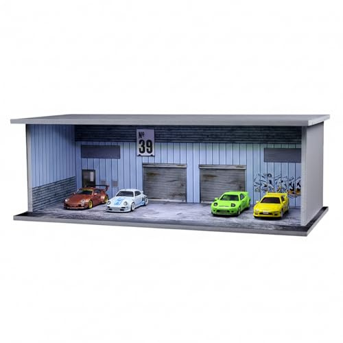 1:64 Scale Diecast Car Display Case with LED Light & Dustproof Acrylic Door - Diorama Parking Garage, Warehouse No.39 Theme - Stackable & Linkable Storage for Hot Wheels, Matchbox