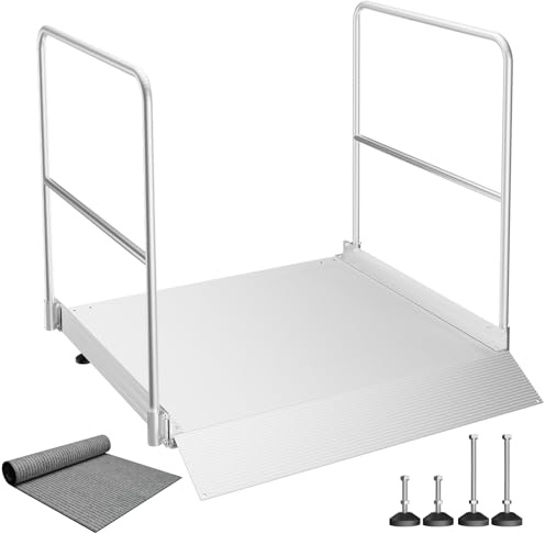 NULTRUMA Aluminum Wheelchair Ramp with Handrails, Adjustable Height 3.4 to 7.2 & 880 lbs Capacity, Non-Slip Portable Threshold Ramp for Doorways, Steps, Curbs, Scooters and Walkers